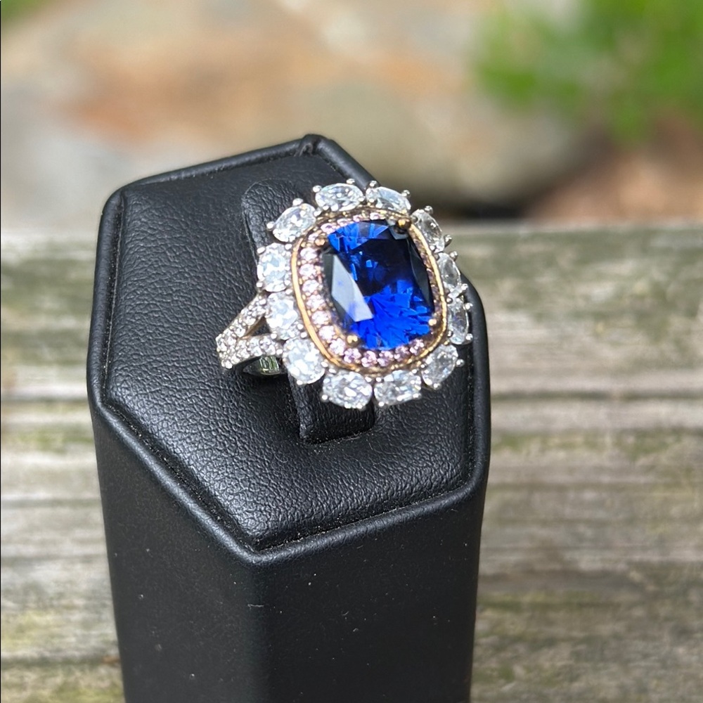 Jean Dousset .925 CZ Gorgeous Blue Cocktail Ring